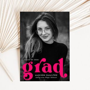 Bold Typography Hot Pink Photo Graduation Announcement