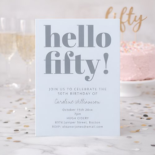 Bold Typography Icy Blue Modern 50th Birthday