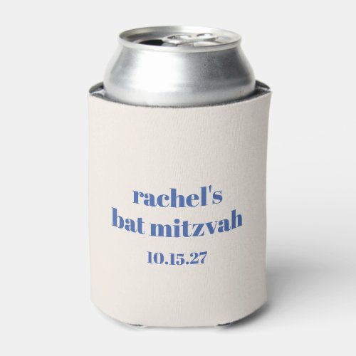 Bold Typography Ivory Blue Custom Cute Bat Mitzvah Can Cooler