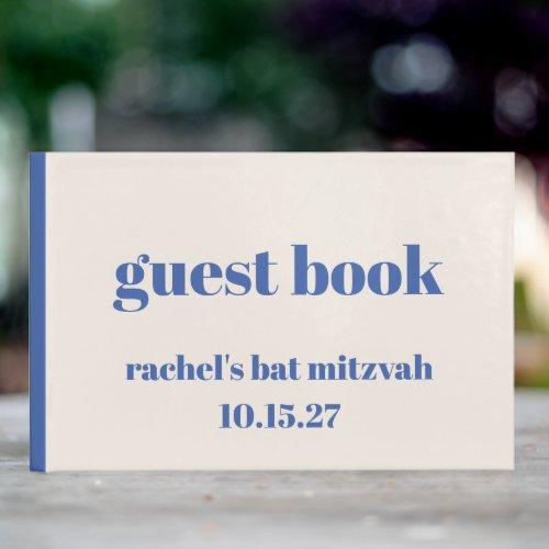 Bold Typography Ivory Blue Custom Cute Bat Mitzvah Guest Book