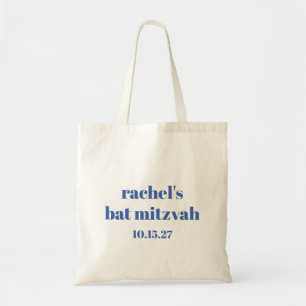 Bold Typography Ivory Blue Custom Cute Bat Mitzvah Tote Bag