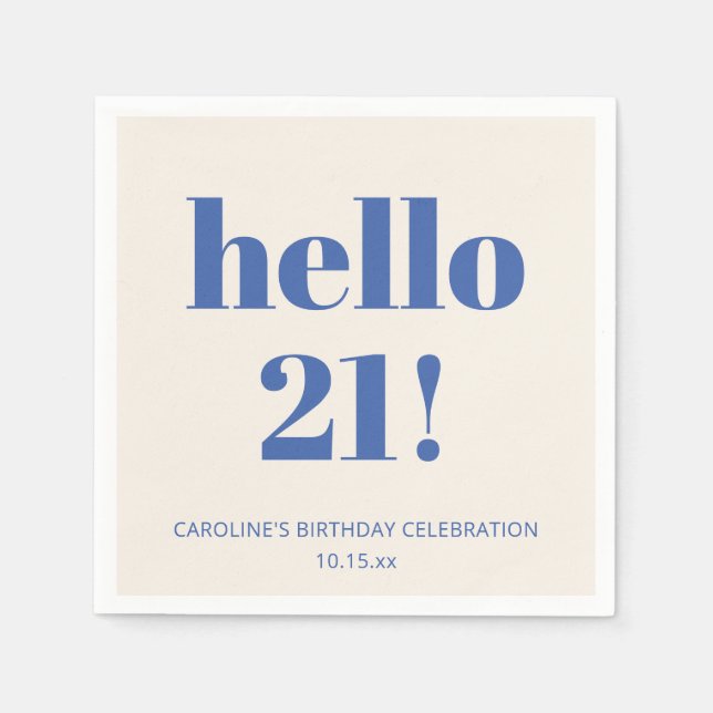 Bold Typography Ivory Blue Modern 21st Birthday  Napkins (Front)