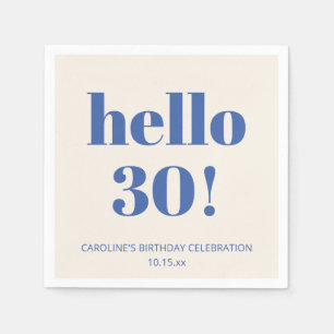 Bold Typography Ivory Blue Modern 30th Birthday Napkins
