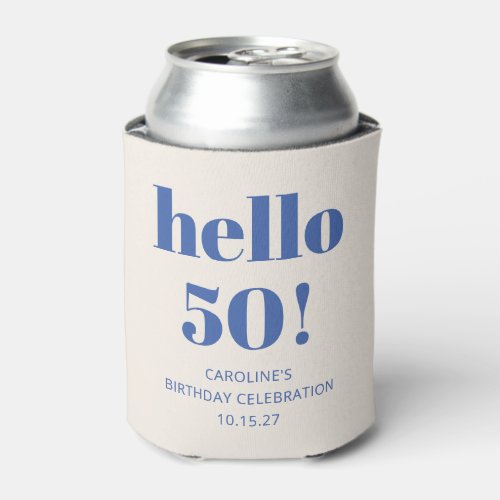 Bold Typography Ivory Blue Modern 50th Birthday  Can Cooler