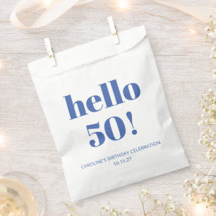 Bold Typography Ivory Blue Modern 50th Birthday  Favor Bag