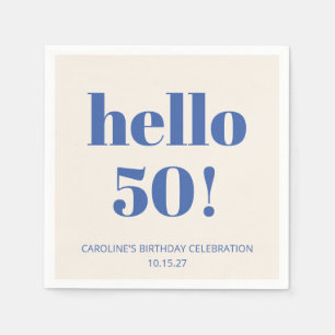 Bold Typography Ivory Blue Modern 50th Birthday Napkins