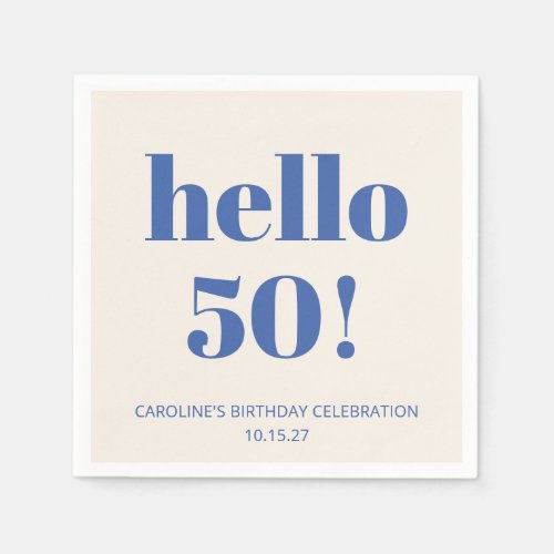 Bold Typography Ivory Blue Modern 50th Birthday  Napkins