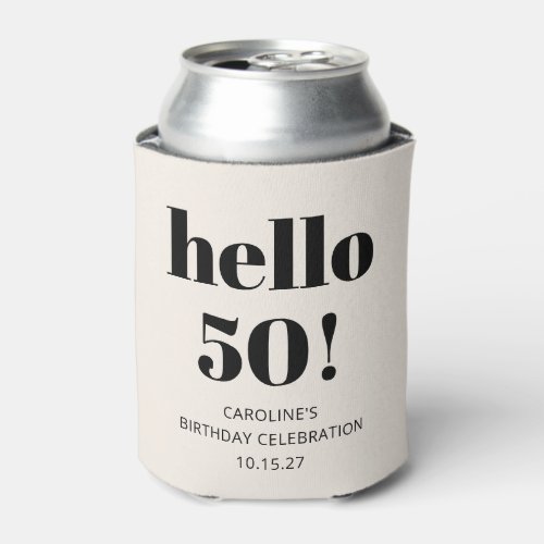 Bold Typography Ivory Modern 50th Birthday Party Can Cooler