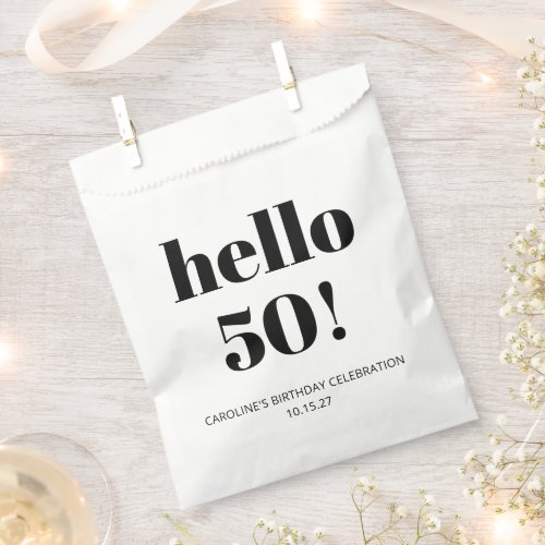 Bold Typography Ivory Modern 50th Birthday Party Favor Bag