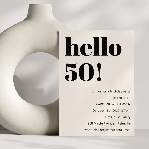 Bold Typography Ivory Modern 50th Birthday Party Invitation
