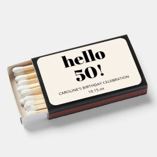 Bold Typography Ivory Modern 50th Birthday Party Matchboxes