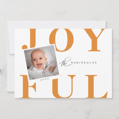 Bold Typography JOYFUL Holiday Photo Card Orange