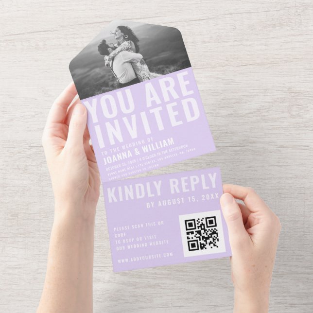 Bold Typography Lilac Lavender All in One Wedding  All In One Invitation (Tearaway)