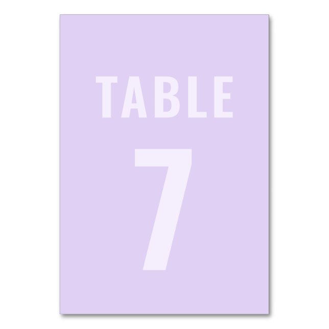 Bold Typography Lilac Minimalist Table 7 Wedding Number (Front)