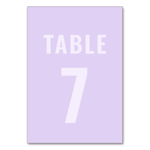 Bold Typography Lilac Minimalist Table 7 Wedding Table Number