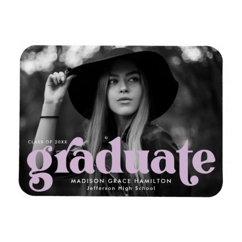 Bold Typography Lilac Purple Photo Graduation Magnet
