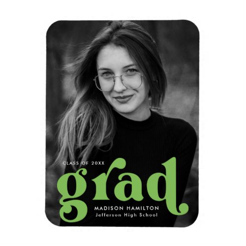 Bold Typography Lime Green Photo Graduation Magnet