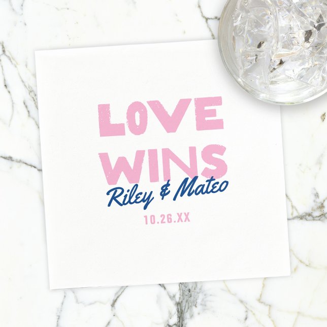 Bold Typography LOVE WINS Wedding Napkins (Creator Uploaded)