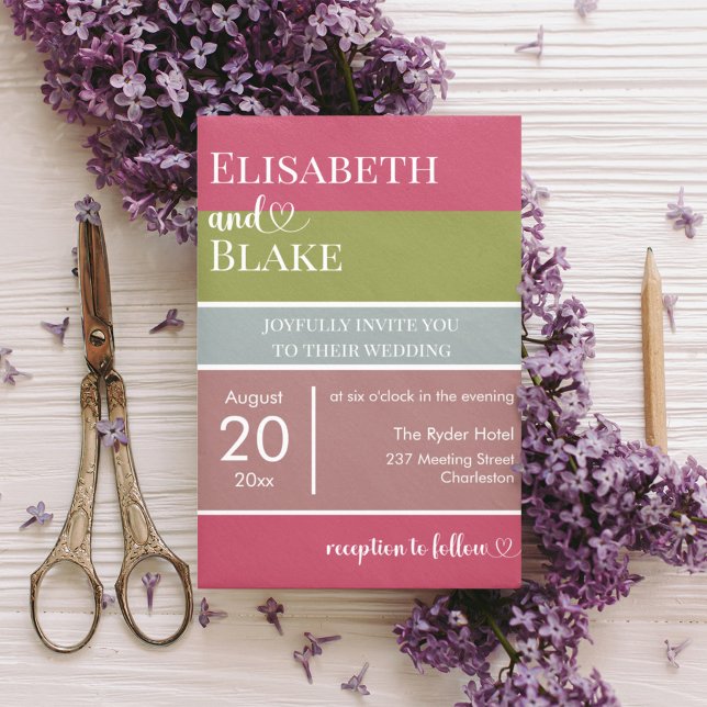 Bold Typography Magenta and Green Modern Wedding Invitation (Creator Uploaded)