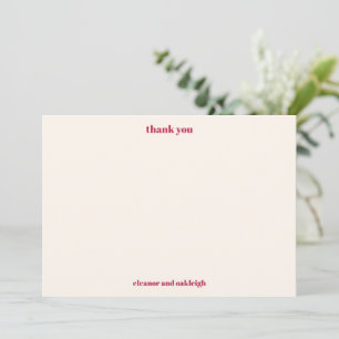Bold Typography Magenta Red Ivory Custom Wedding Thank You Card