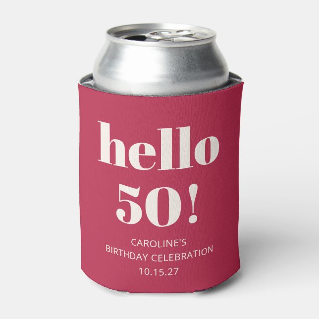 Bold Typography Magenta Red Ivory Modern Birthday Can Cooler (Can Front)