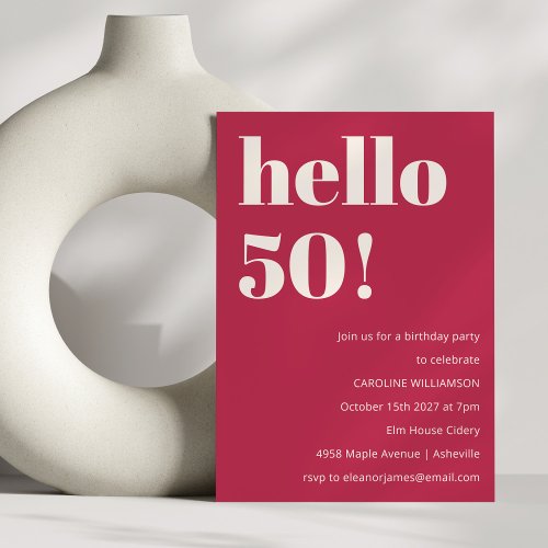 Bold Typography Magenta Red Ivory Modern Birthday Invitation