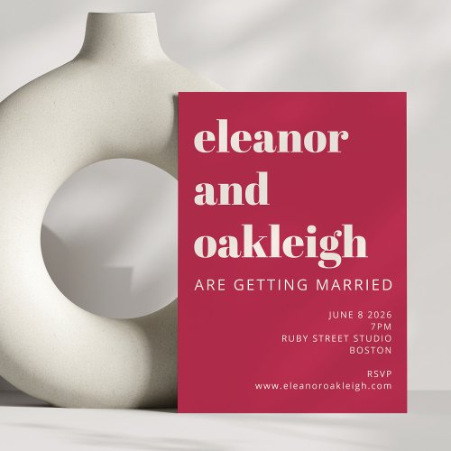 Bold Typography Magenta Red Ivory Modern Wedding Invitation