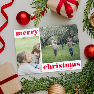 Bold Typography Merry Christmas Letterpress Photo Cards