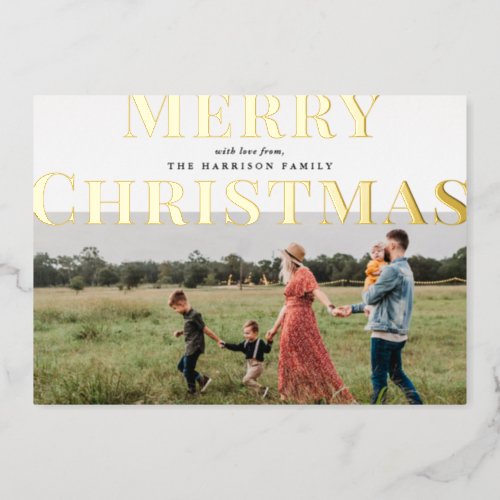Bold Typography Merry Christmas Photo Foil Holiday Card
