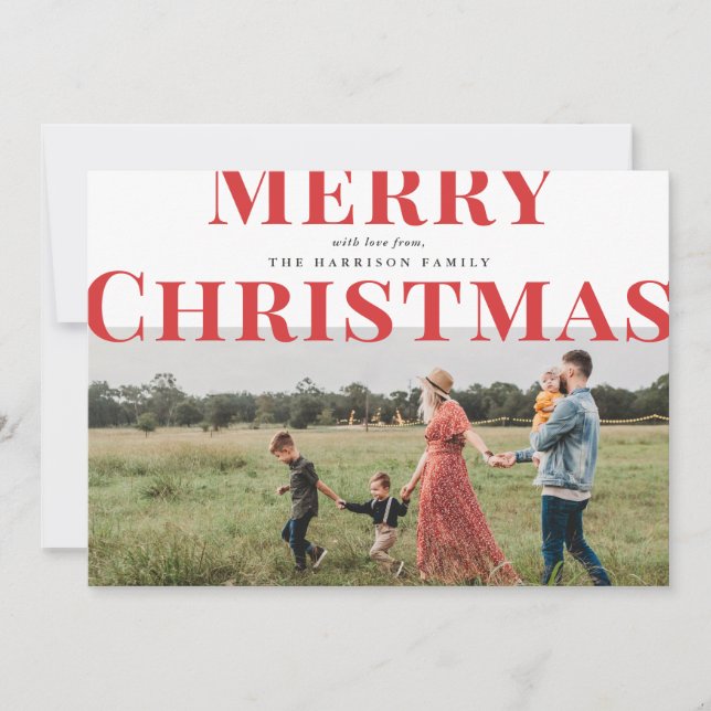 Bold Typography Merry Christmas Photo Red Holiday Card (Front)