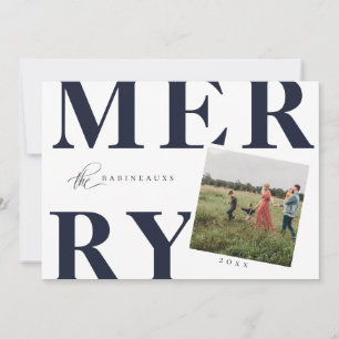 Bold Typography MERRY Holiday Photo Card Navy Blue