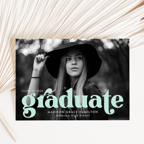 Bold Typography Mint Green Photo Graduation Announcement