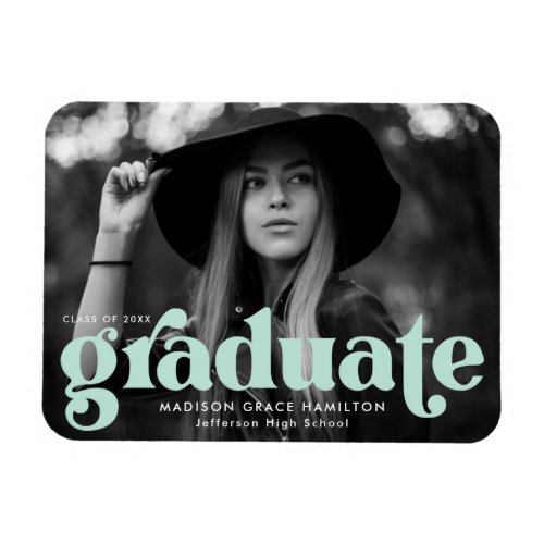 Bold Typography Mint Green Photo Graduation Magnet