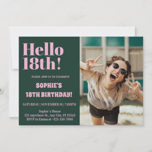 Bold Typography Modern 18th Birthday Photo Party Invitation