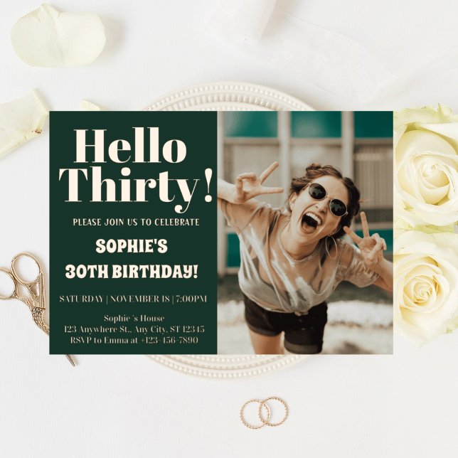 Bold Typography Modern 30th Birthday Photo Party  Foil Invitation (Creator Uploaded)
