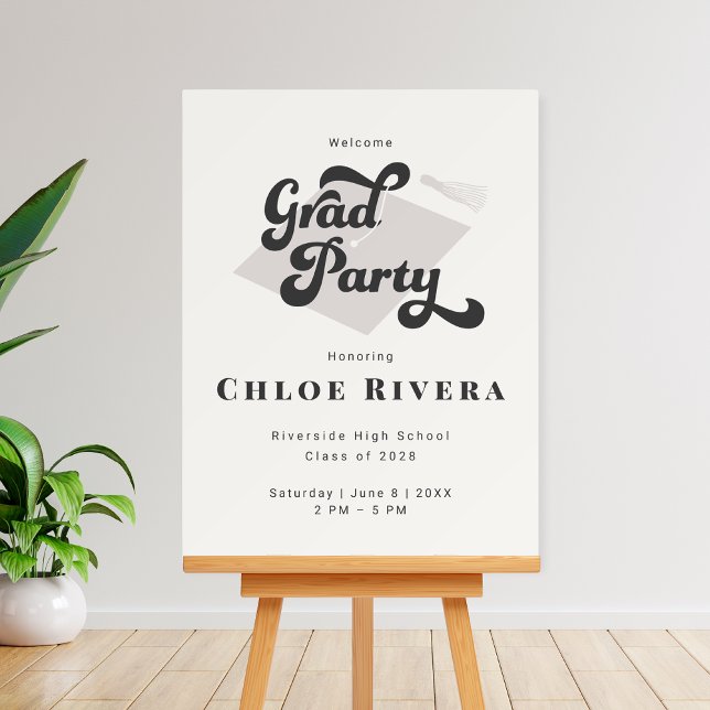 Bold Typography Modern Grad Party Sign  (Bold typography modern black and white party sign for grad party)