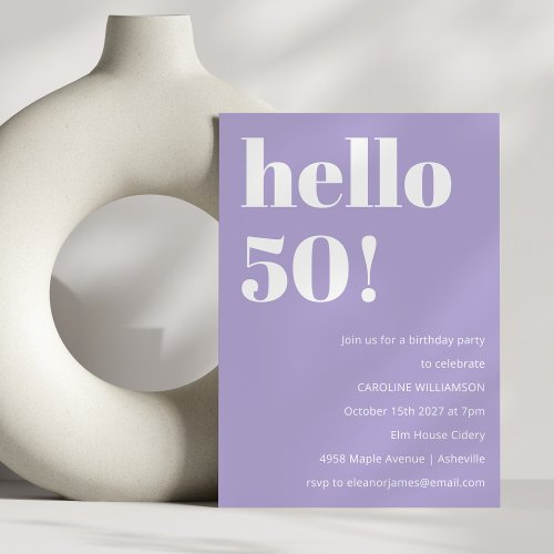 Bold Typography Modern Lavender Birthday Party 50 Invitation