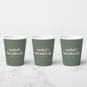 Bold Typography Modern Pink Green Personalized Paper Cups