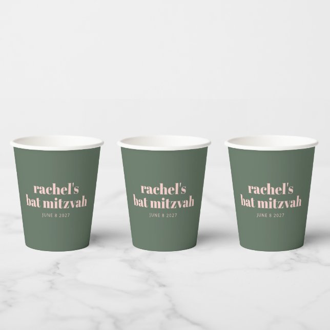 Bold Typography Modern Pink Green Personalized   Paper Cups (Multi)