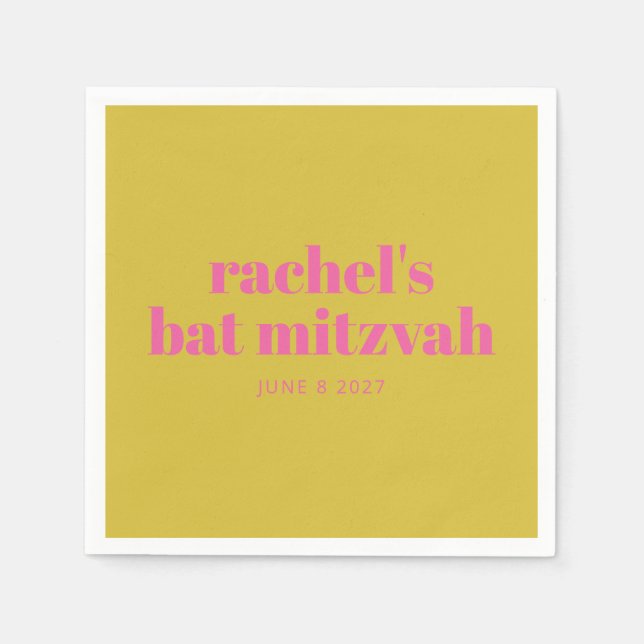 Bold Typography Modern Pink Yellow Personalized Napkins (Front)
