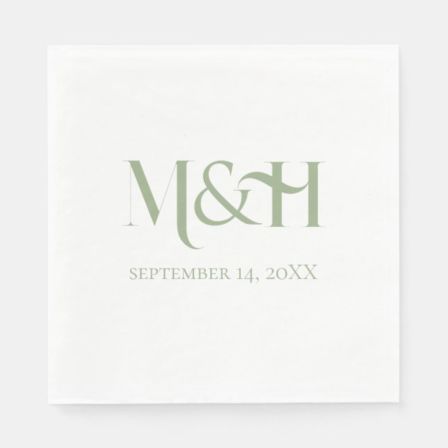Bold Typography Modern Wedding Sage Green Napkins (Front)