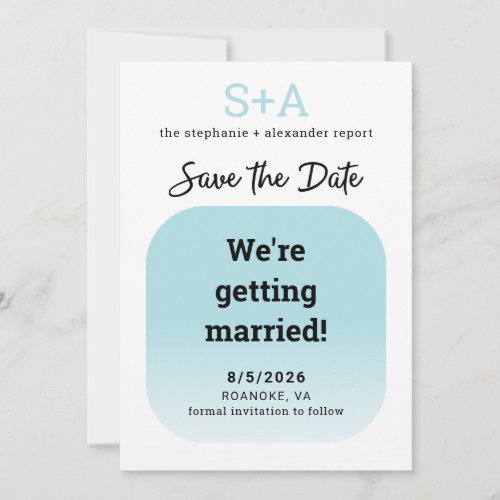 Bold Typography Monogram Blue Ombre Wedding Save The Date