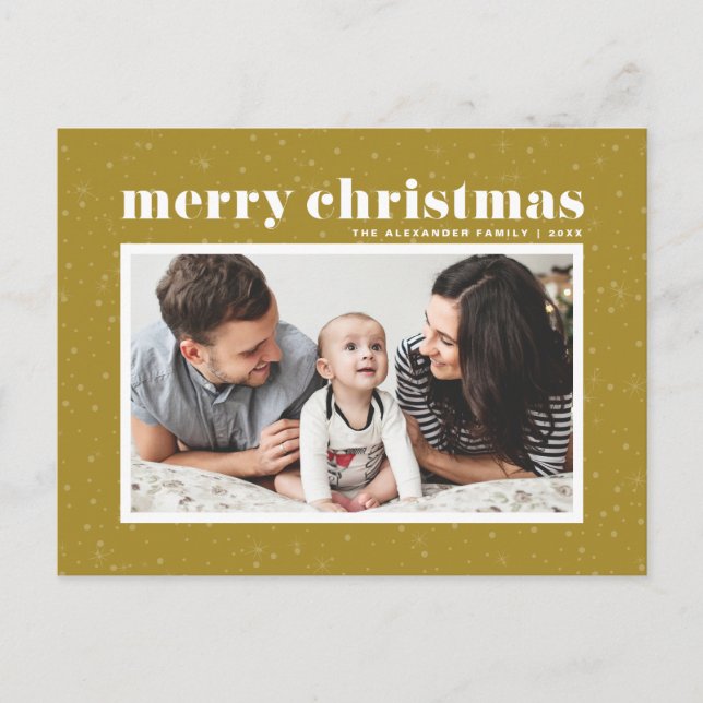 Bold Typography Orange Merry Christmas Photo Holiday Postcard (Front)