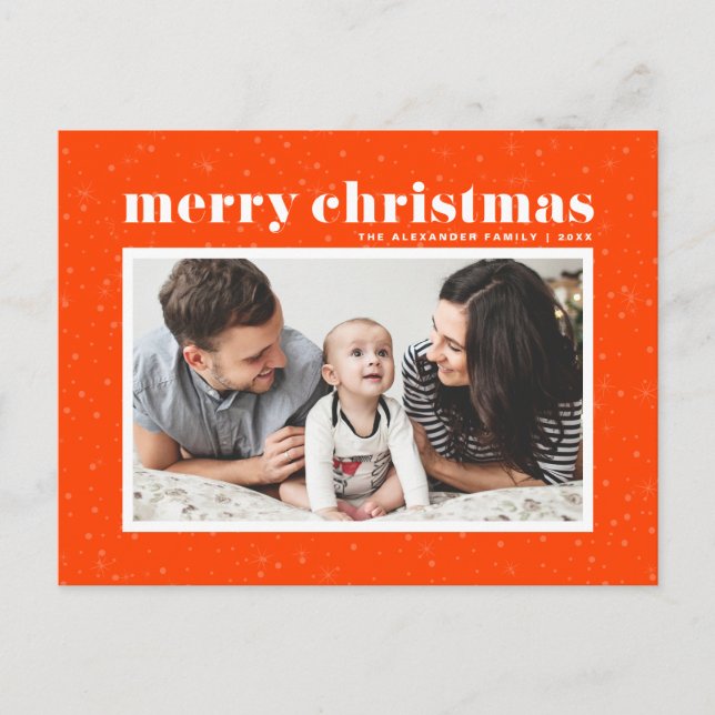 Bold Typography Orange Merry Christmas Photo Holiday Postcard (Front)