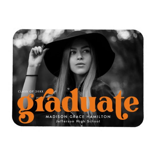 Bold Typography Orange Photo Graduation Magnet