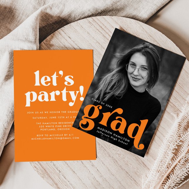 Bold Typography Orange Photo Graduation Party Invitation (Creator Uploaded)