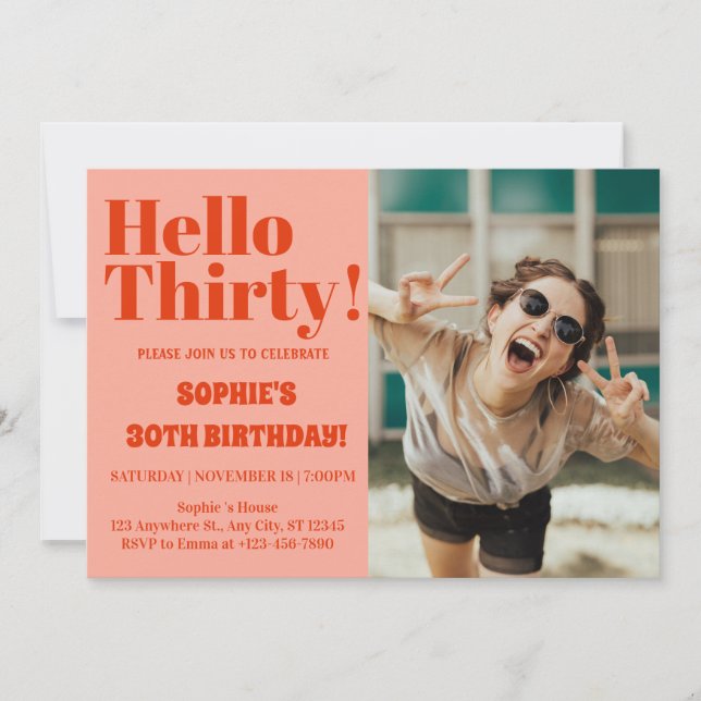 Bold Typography Orange Pink Modern 30th Birthday  Invitation (Front)