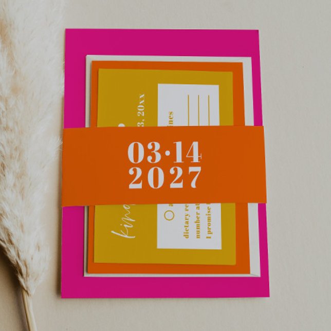 Bold Typography Orange Wedding Invitation Invitation Belly Band (Creator Uploaded)