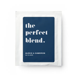 Bold Typography Perfect Blend Navy Blue Wedding Tea Bag Drink Mix