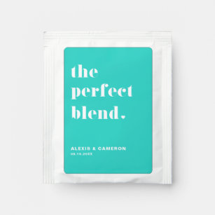 Bold Typography Perfect Blend Turquoise Wedding Tea Bag Drink Mix